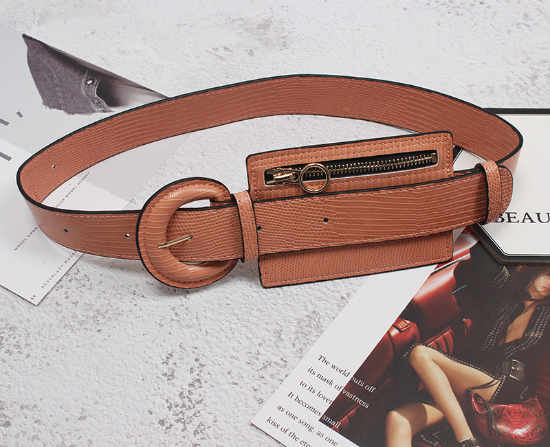 Fashion Stitching Zipper Small Leather Waist Seal