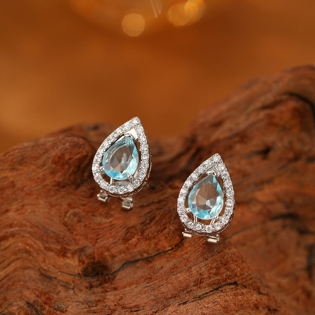 Geometric Water Drop Sea Blue Zircon Ear Studs