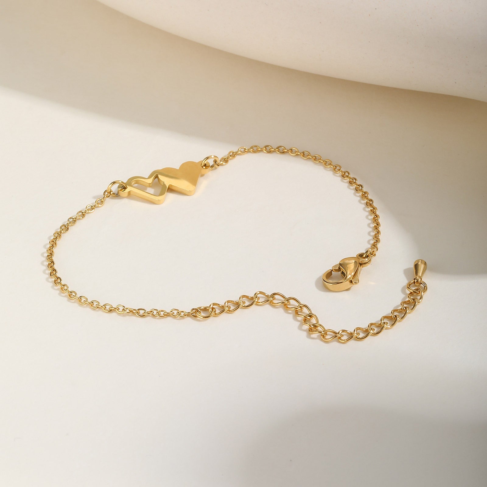 Stainless Steel Doppel Herz Bracelet Gold Women's