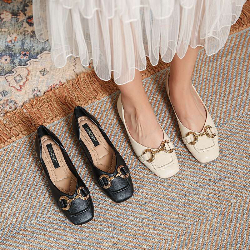 Women's Slipon Flat Leather Shoes Mother Soft