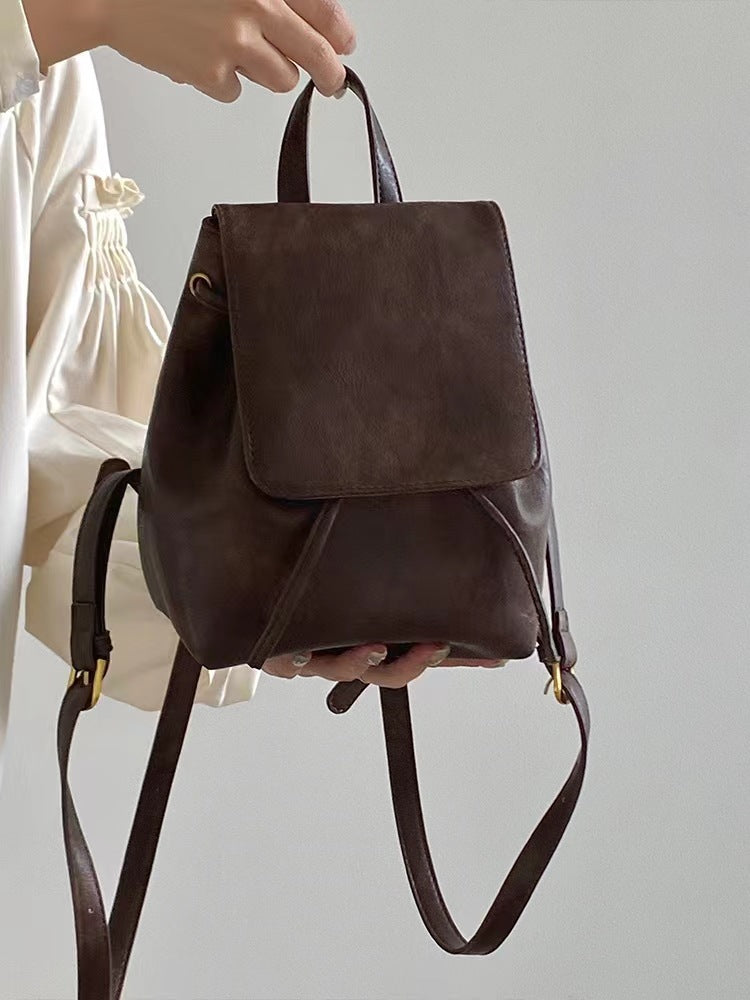 Retro Brown Backpack Women's Simple Literary Shoulder Bag