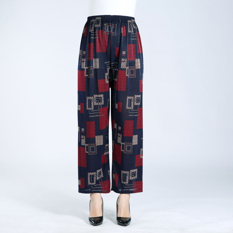 Ice Silk Wide-leg Pants Middle-aged And Elderly Loose Flower Pants