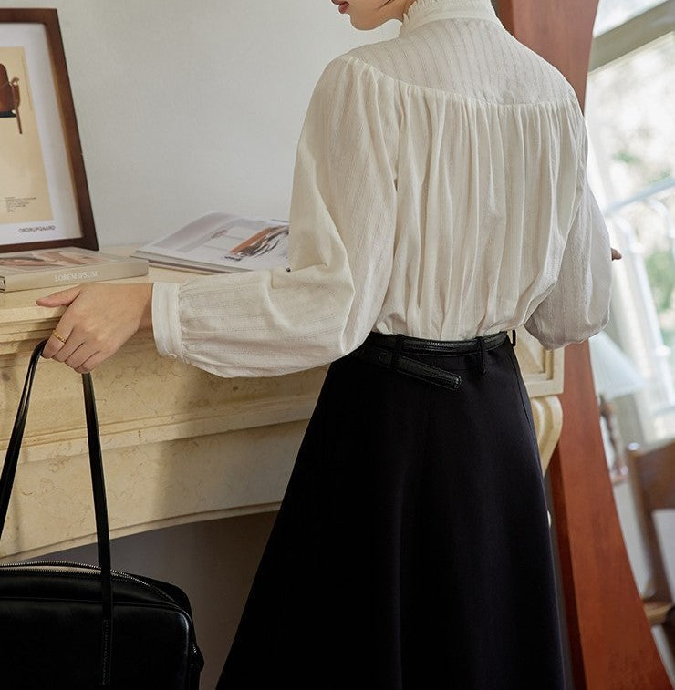 Retro Stand Collar Long Sleeve Design Blouse