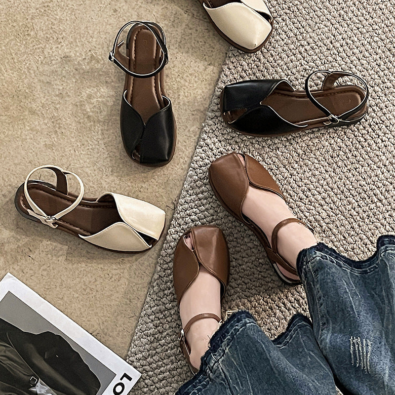 Maillard Style Closed Toe Flat Sandals