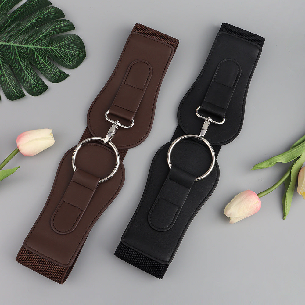 New Autumn Winter PU Elastic Belt For Women Simple Matching Coffee Color Black Decorative Waist Cover Coat Fashion Elegant Accessories