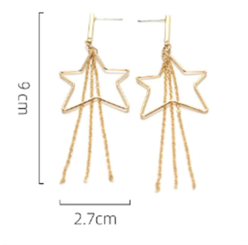 Japanese And Korean Geometric Star Tassel Chain Long Earrings