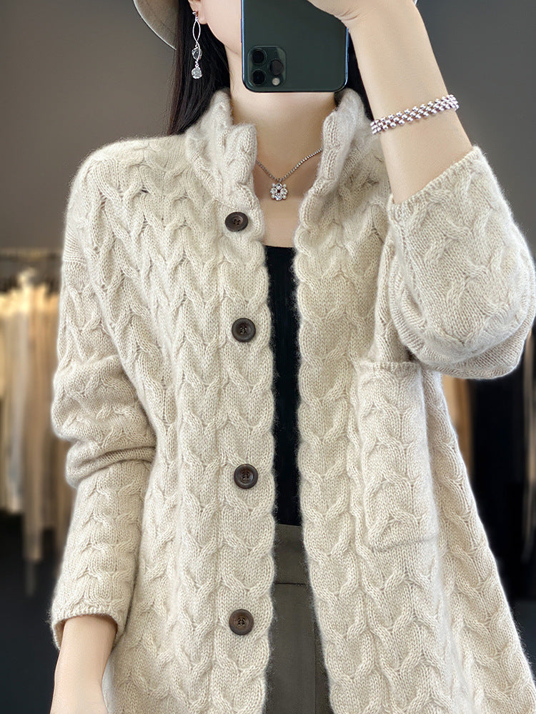 Women's Knitted Cardigan Thickened Twist