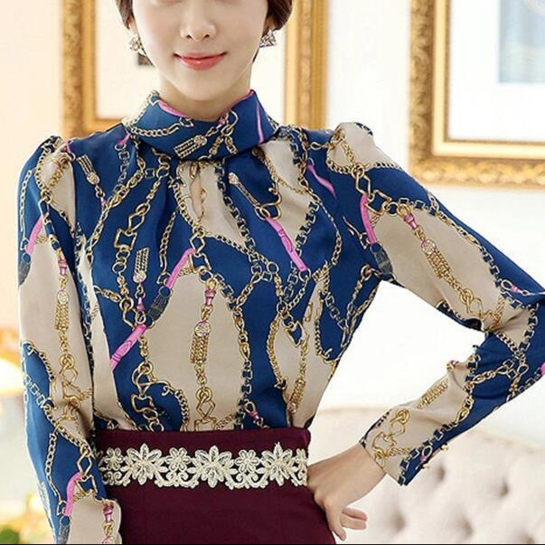 Women's printed long-sleeved printed chiffon shirt