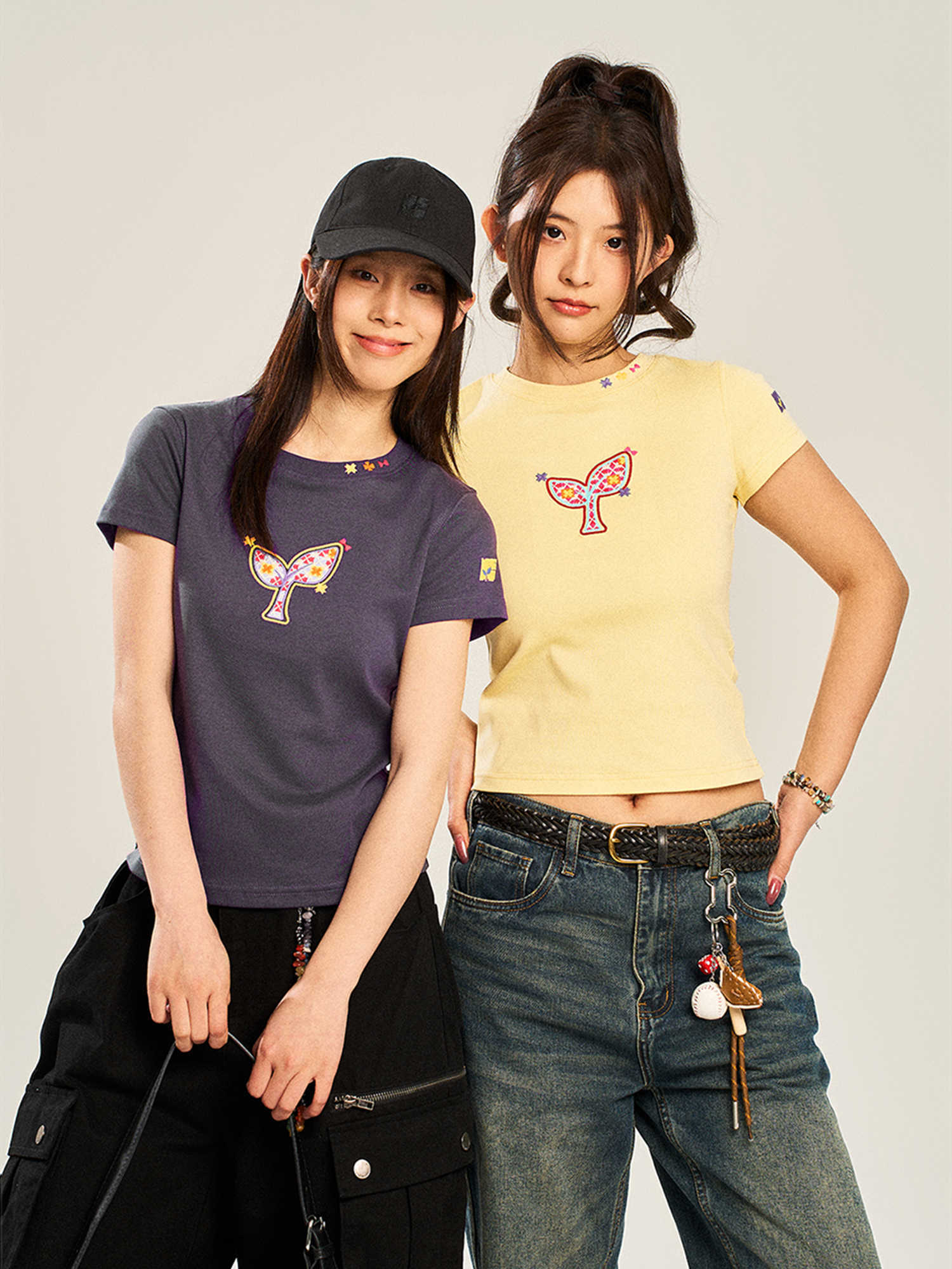 Women's Embroidered Shoulder Slim-fit Short-sleeved T-shirt