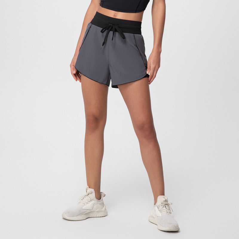 New Quick-drying Sports Shorts Women's High Waist Contrast Color Yoga Pants Pocket Two-in-one