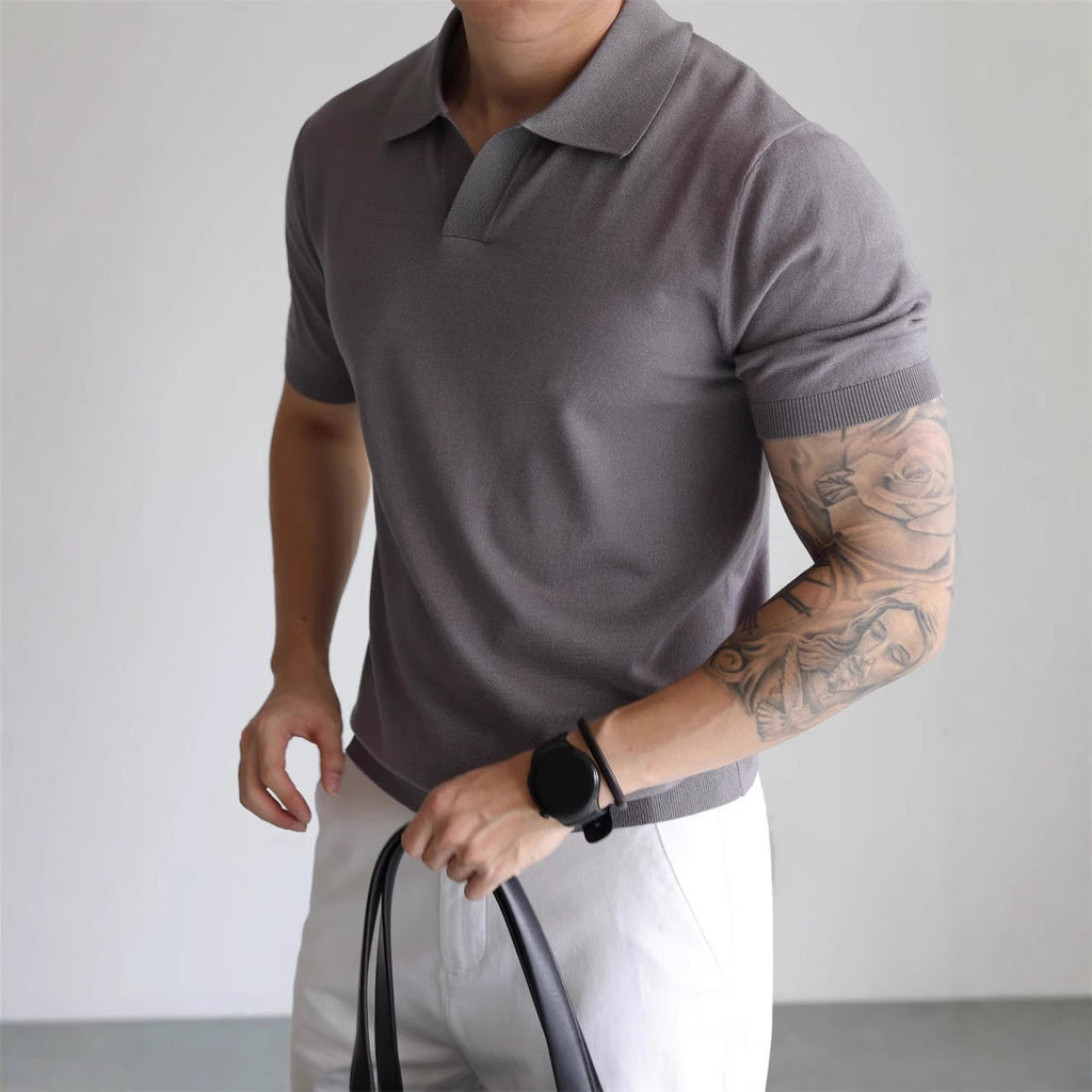 Lightly Mature Summer Ice Silk Men's Lapel Knitwear