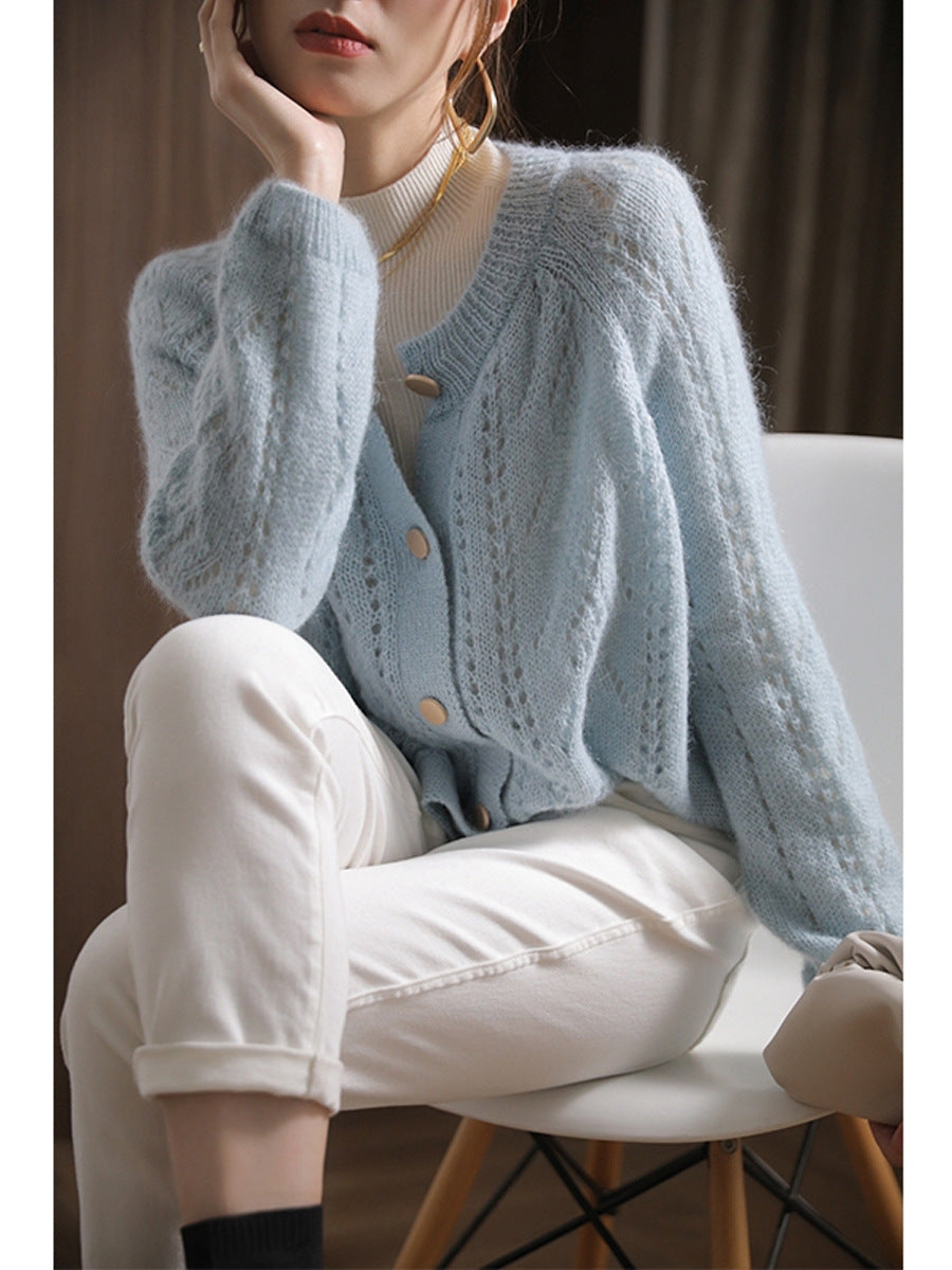 Loose And Lazy Style Hollow Soft Glutinous Knitted Cardigan