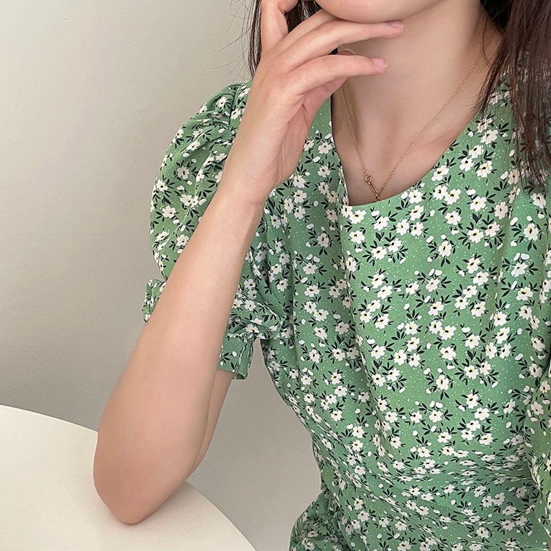 SummerFloral Round Neck Short Sleeve Dress