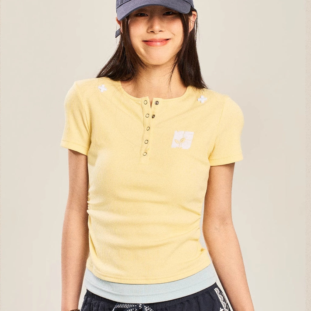 Contrast Color Slim Fit Stretch Short Sleeve T-shirt Bottoming Shirt