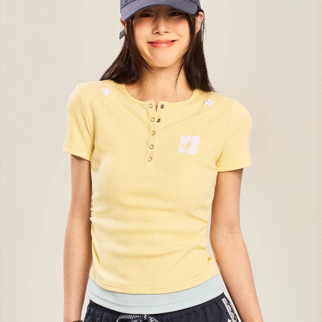 Contrast Color Slim Fit Stretch Short Sleeve T-shirt Bottoming Shirt