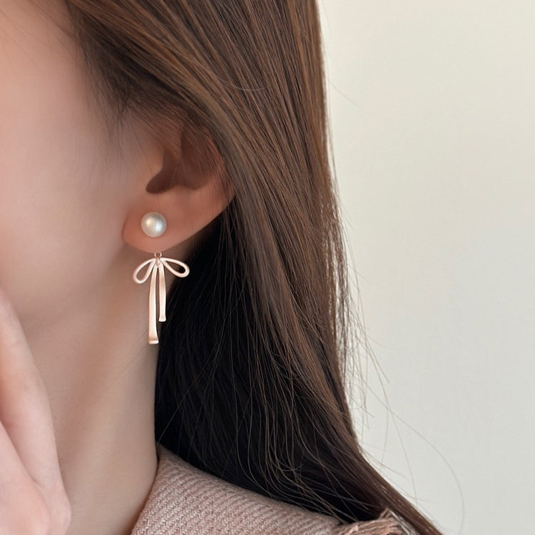 Bow Earrings Detachable Dual-wear Pearl