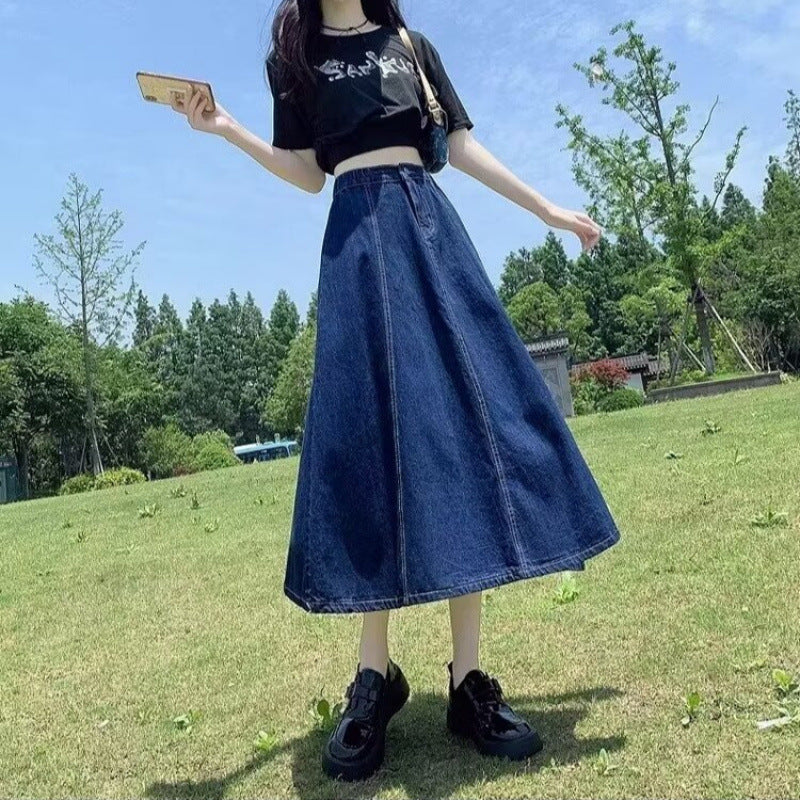 Denim A- Line High Waist Umbrella Skirt
