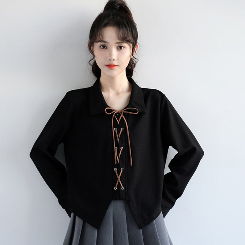 Women's Apricot Long-sleeved Shirt With Loose Polo Collar