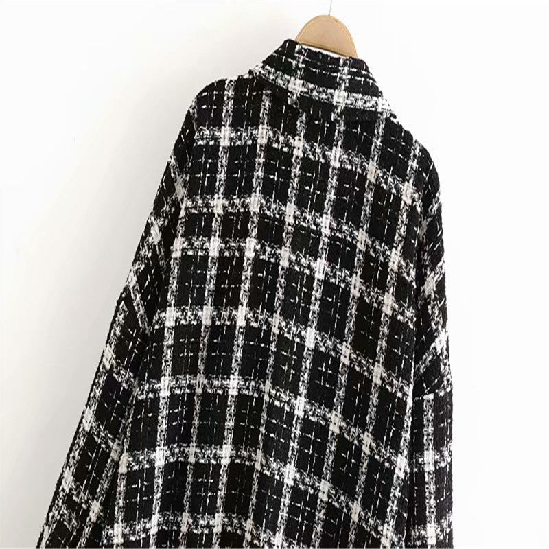 Plaid tweed coat