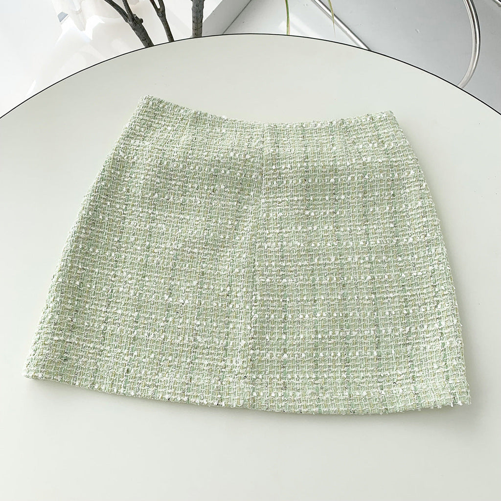 Light Green Tweed Glossy Lace Collar Jacket