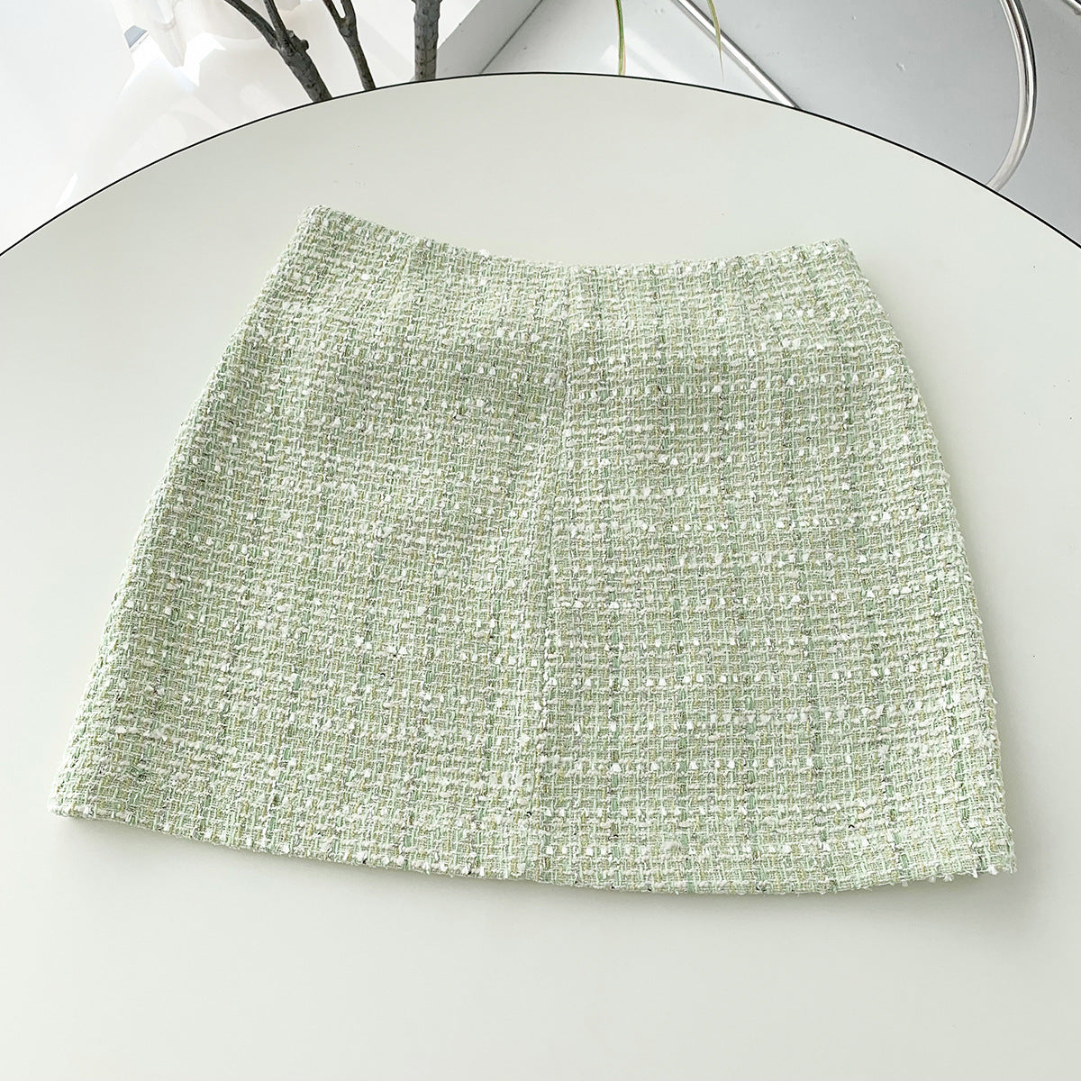 Light Green Tweed Glossy Lace Collar Jacket