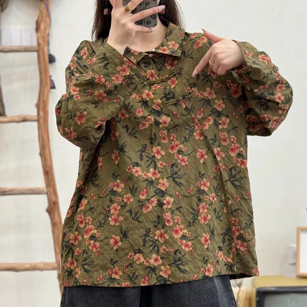 New Chinese Style Shirt Women's Oblique Button Collar Chinese Knot Button Top