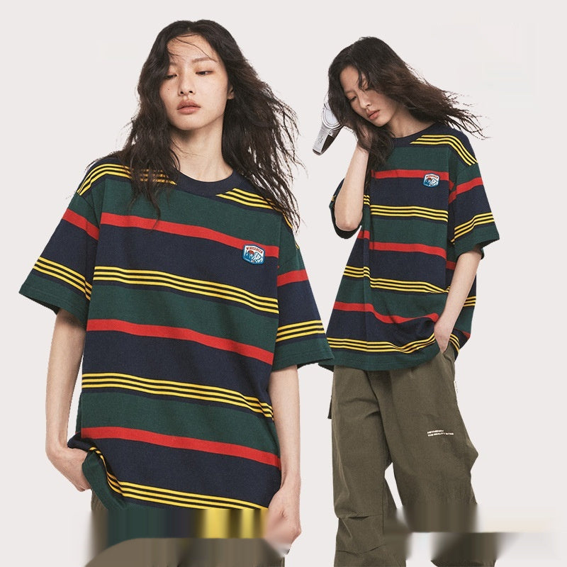 Striped Short-sleeved T-shirt Loose Couple Outfit