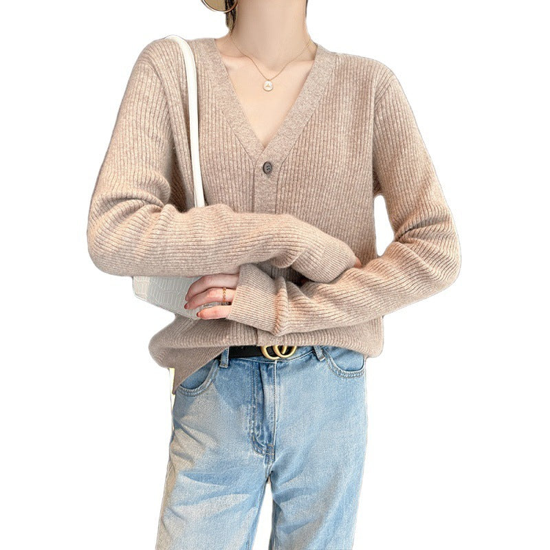 New V-neck Thick Knitted Cardigan Jacket Women