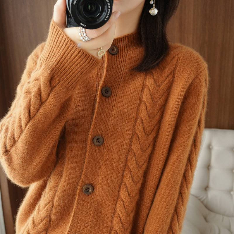 Loose Lapel Thick Twisted Short Knitted Cardigan Sweater