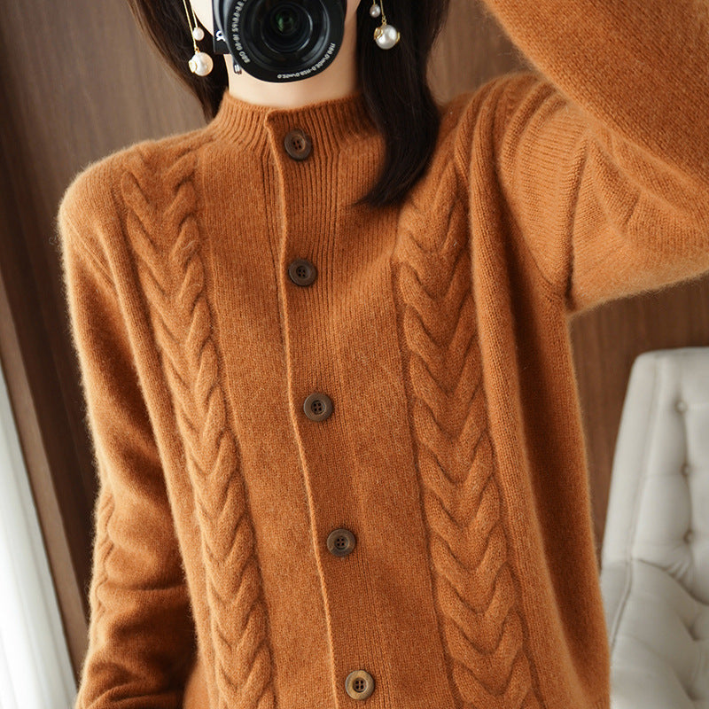 Loose Lapel Thick Twisted Short Knitted Cardigan Sweater