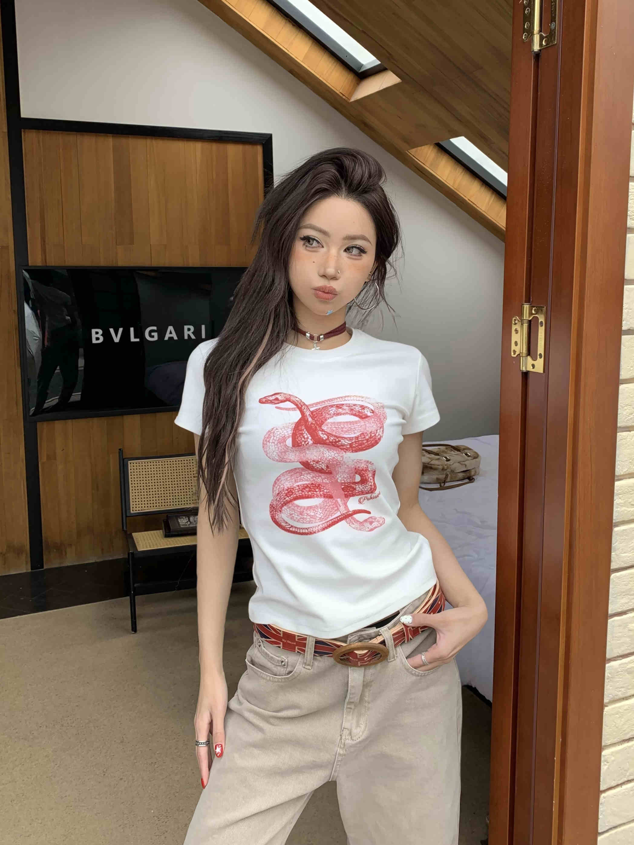 Women's Slim Fit Casual Printed Short Sleeves Short T-shirt