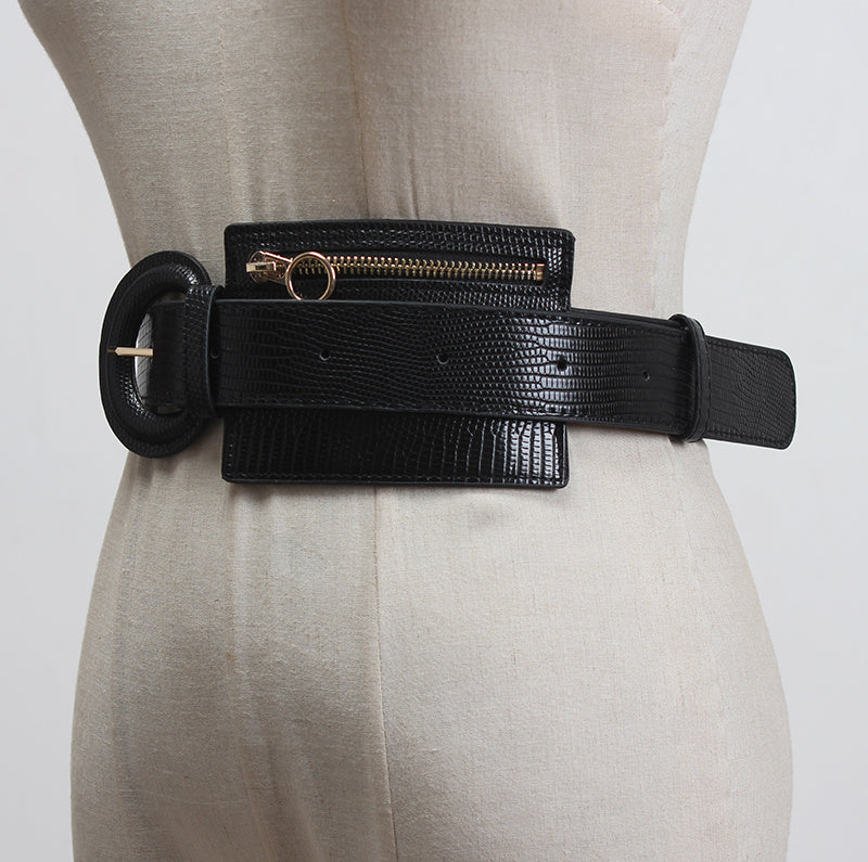 Fashion Stitching Zipper Small Leather Waist Seal