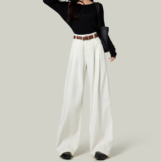 High Waisted Petite Straight Wide Leg Trousers