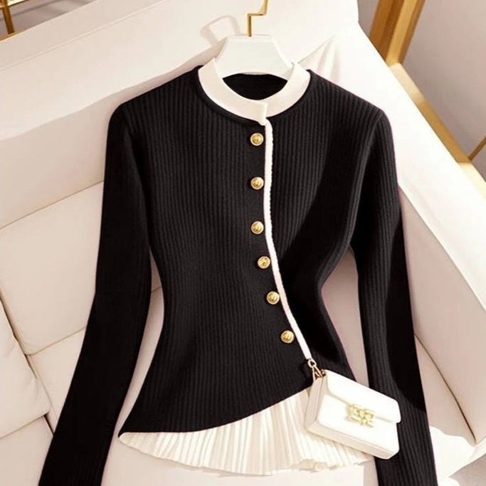 Design Sense Wine Red Fake Two-piece Knitted Sweaters