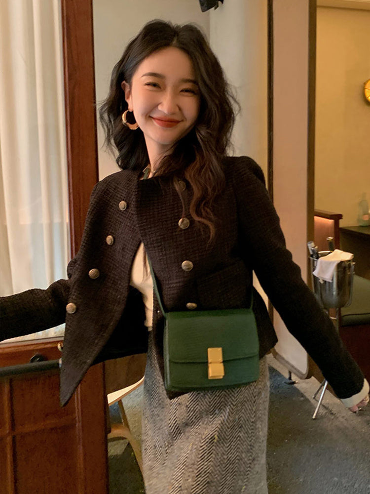 Women's Retro Tweed Coat Petiteall Match