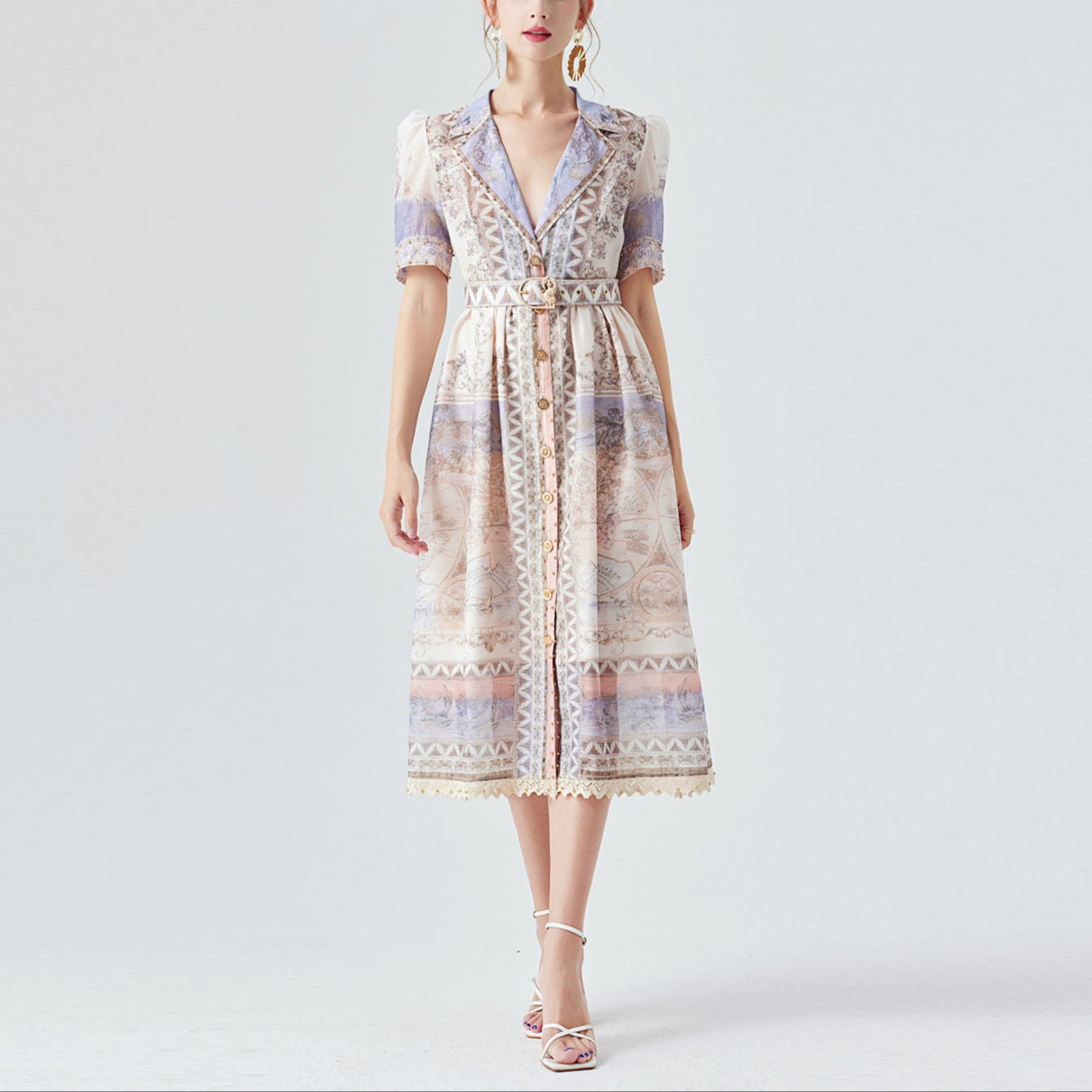 Australian Luxury High Version Stitching Lace Heavy Industry Beads Midi Dress