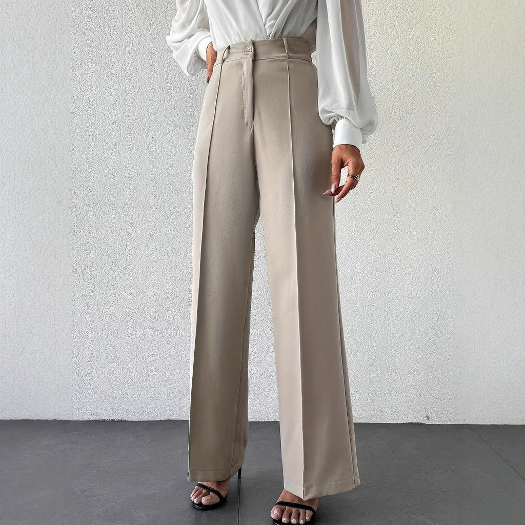 2025 New Fashion Temperament High Waist Slimming And Straight Casual Trousers Side Pocket French Commuter Business Trousers