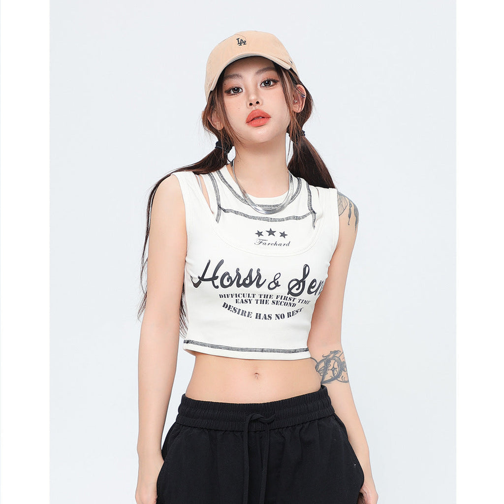 Women's Letter Halter Short Sleeveless T-shirt