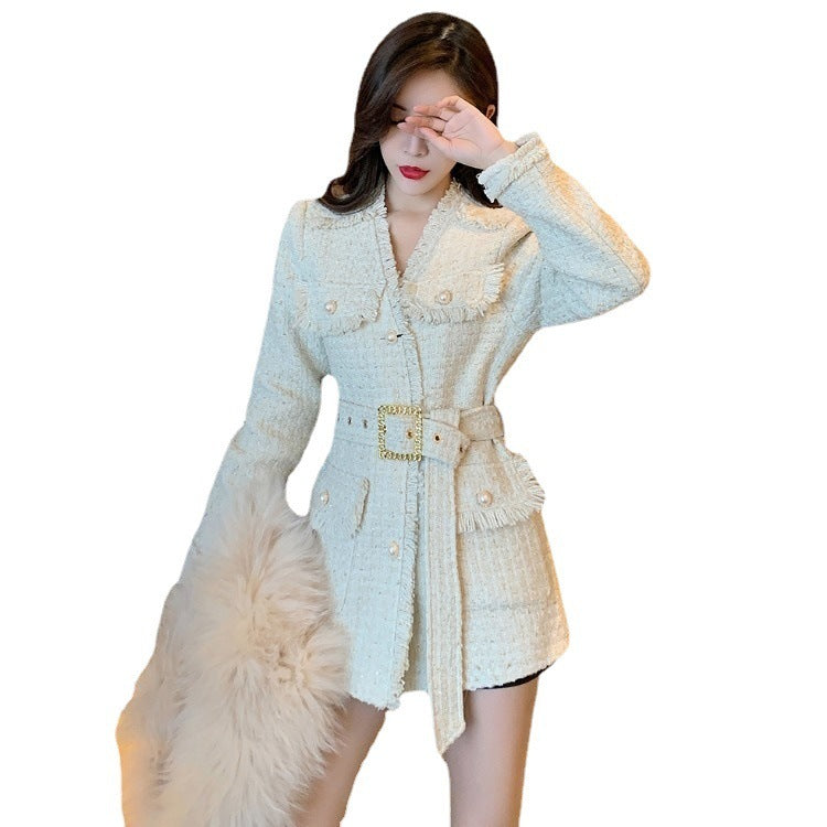 Women's Tweed Short Coat With Tassels And Slim Waist