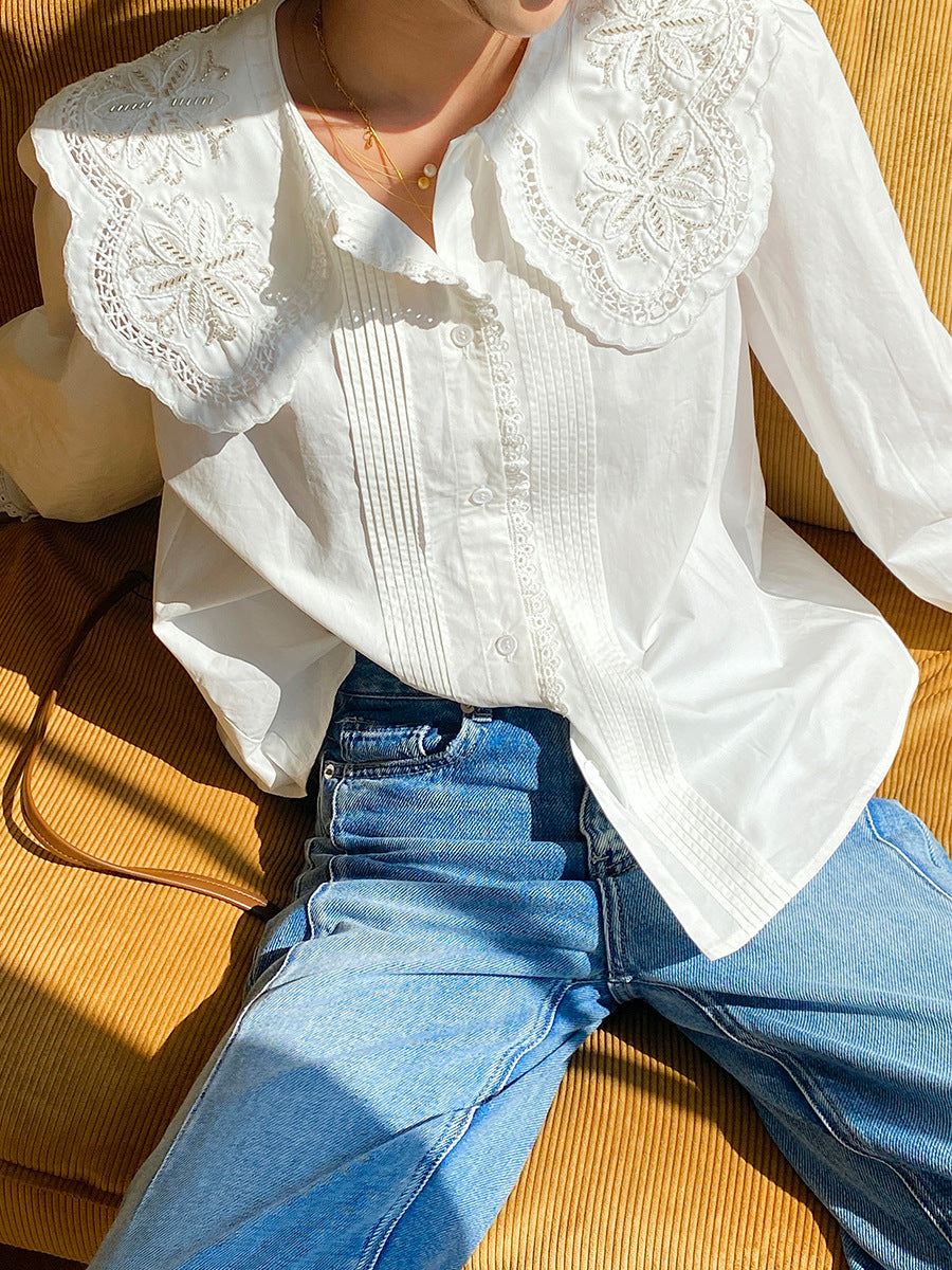 Doll Collar French Style Puff Sleeve White Shirt