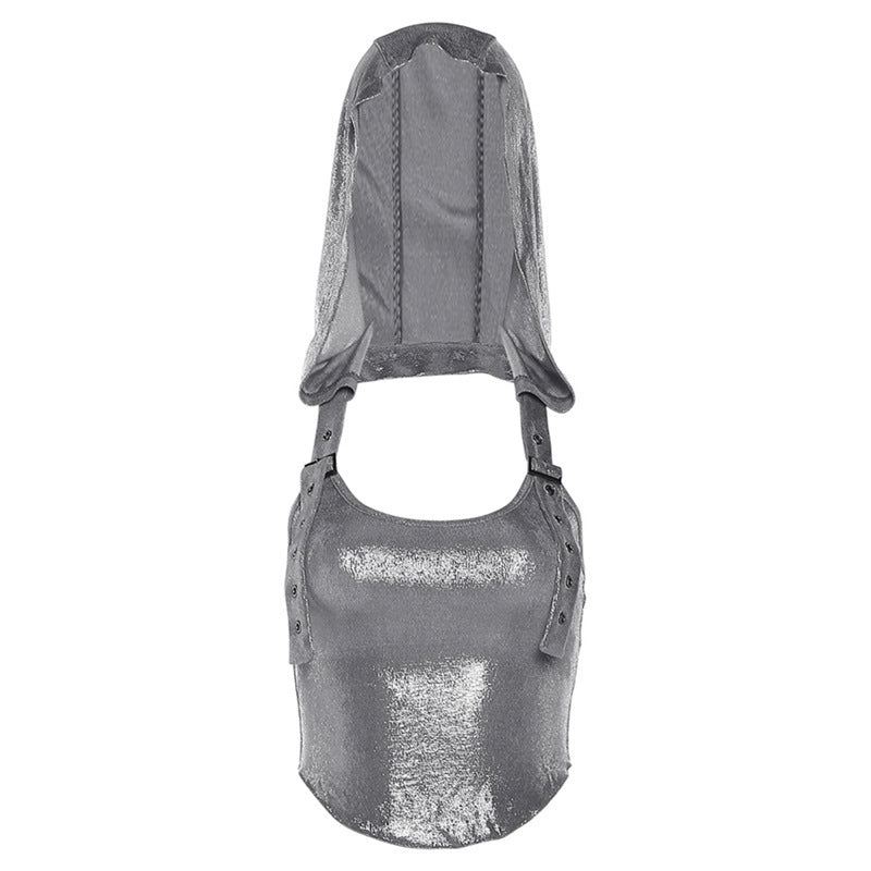 Women's Solid Color Slim Fit Fashion Hooded Halterneck Vest Women