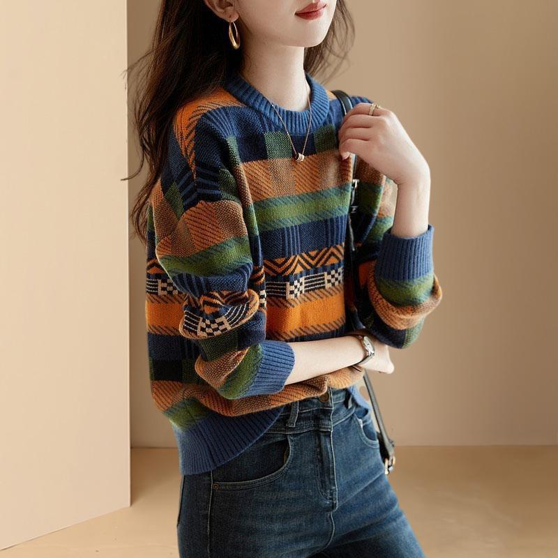 Contrast Color Long Sleeves Knitwear Sweater Coat