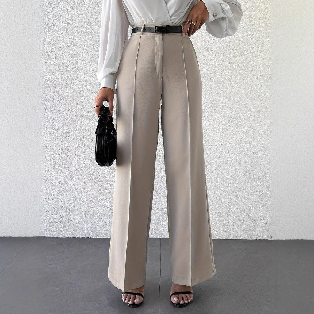 2025 New Fashion Temperament High Waist Slimming And Straight Casual Trousers Side Pocket French Commuter Business Trousers