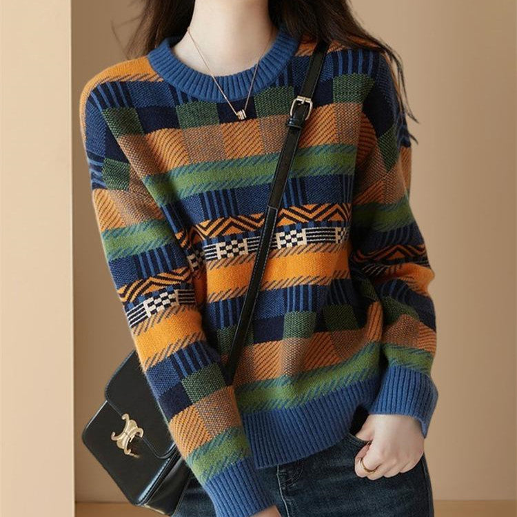 Contrast Color Long Sleeves Knitwear Sweater Coat