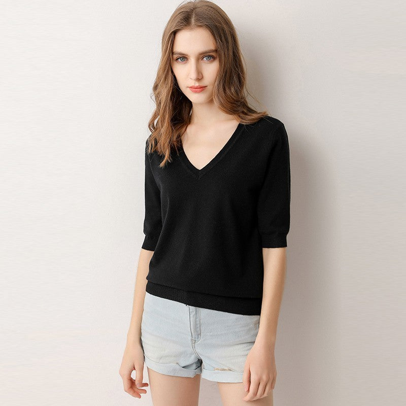 Women's Loose Spring And Summer Five-point Sleeve Sweater
