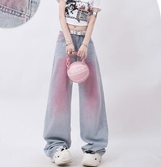 American Retro Graffiti Gradient Design Dopamine Wear Straight-leg Trousers Tide