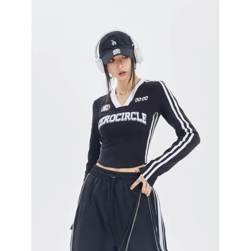 American Vintage Stripe Versatile Casual Hot Girl Long Sleeve