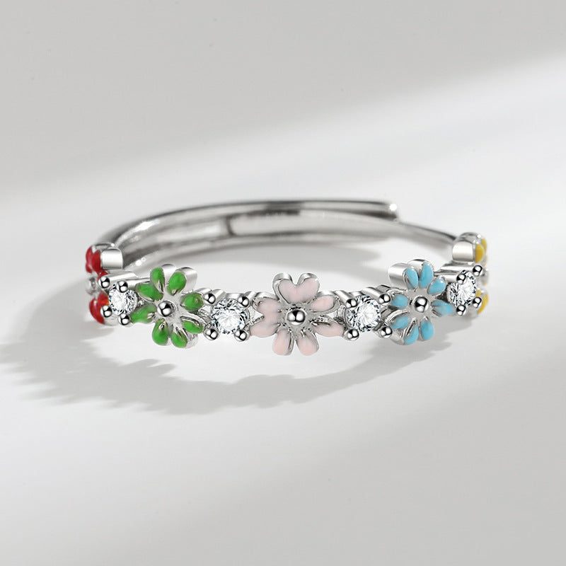 Korean Style Elegant Micro Inlaid Zircon Flower Ring