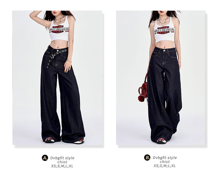 Spring New Draping Lazy Casual Mop Straight Jeans For Women