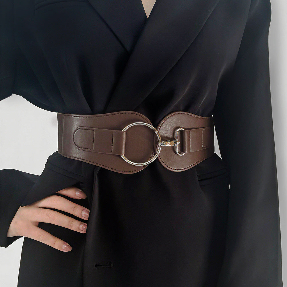 New Autumn Winter PU Elastic Belt For Women Simple Matching Coffee Color Black Decorative Waist Cover Coat Fashion Elegant Accessories